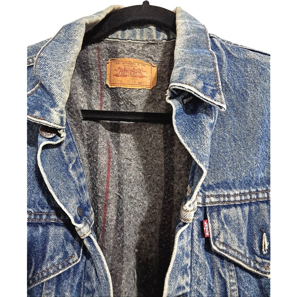 Levi Strauss & Co. Denim Trucker Jacket‎ Men Size 40 Blue Blanket Lined Thrashed - Picture 6 of 16